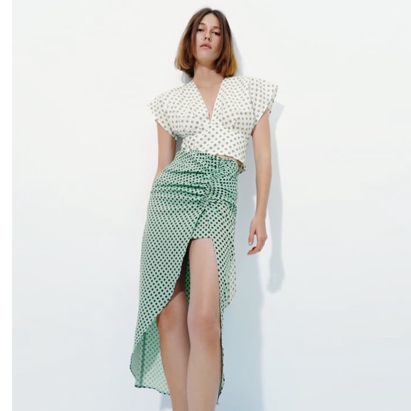 Zara Ecru Tie-back Polka Dot Cropped Top M - Picture 7 of 14